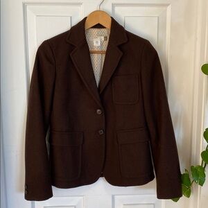 J. Crew Wool Chocolate Brown Blazer with Polka Dot Lining Vintage Classic